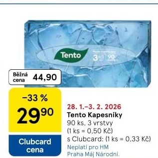 Papírové kapesníčky 3vrstvé Tento - box