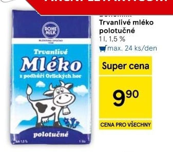 Mléko trvanlivé Bohemilk - 1,5% polotučné
