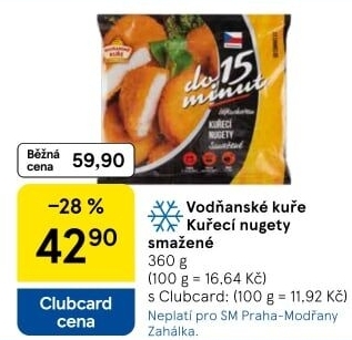 Nugetky kuřecí smažené mražené Vodňanské kuře