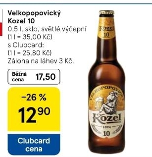 Pivo světlé výčepní 10°Velkopopovický Kozel