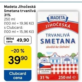 Smetana ke šlehání trvanlivá Jihočeská Madeta 31%