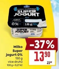 Super jogurt bílý High protein 0% Milko