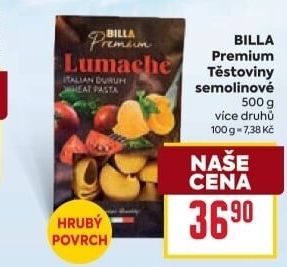 Těstoviny semolinové Premium Billa
