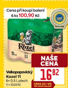 Pivo světlý ležák 11° Medium Velkopopovický Kozel