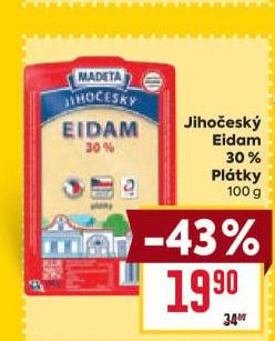 Sýr Eidam Jihočeský 30% Madeta