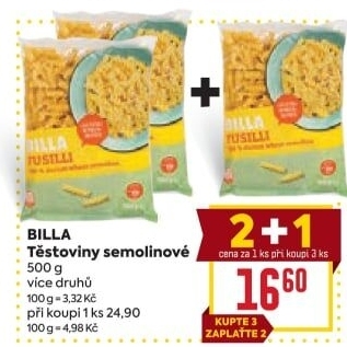 Těstoviny semolinové Billa