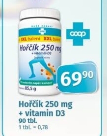 Doplněk stravy Hořčík + vitamín D3 Coop