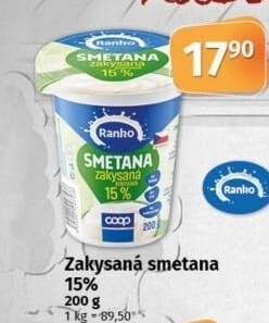 Smetana zakysaná Ranko 15%