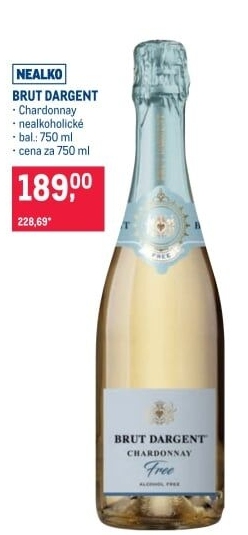 Sekt Brut Chardonnay nealkoholický Dargent