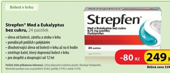 Pastilky proti bolesti v krku Strepfen