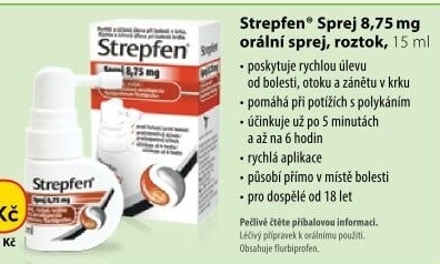 Sprej proti bolesti v krku Strepfen