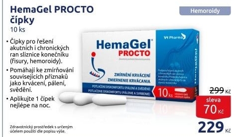 Čípky urychlující hojení ran a kožních defektů konečníku Procto Hemagel