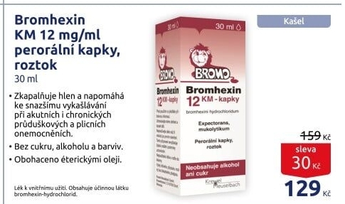 Kapky k léčbě dýchacích cest Bromhexin Krewel