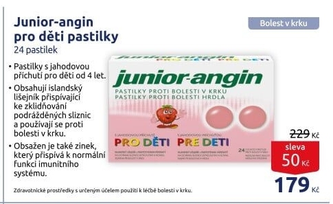 Pastilky proti bolesti v krku Junior Angin