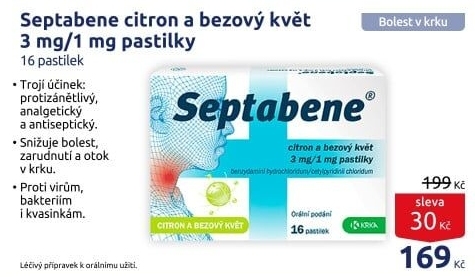 Pastilky proti bolesti v krku Septabene