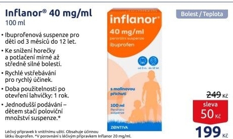 Sirup proti horečce a bolesti pro děti Inflanor