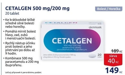 Tablety proti bolesti Cetalgen