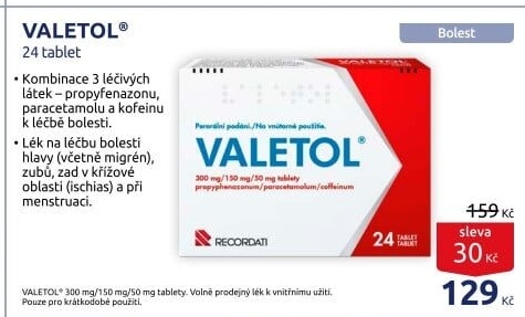 Tablety proti horečce a bolesti Valetol