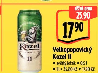 Pivo světlý ležák 11° Medium Velkopopovický Kozel