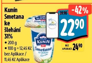 Smetana ke šlehání Mlékárna Kunín 31%