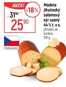 Sýr uzený salámový 44% Jihočeský Madeta