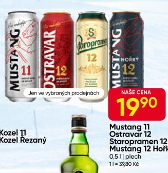 Pivo světlý ležák Mustang Hořký 12° Ostravar