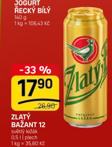 Pivo světlý ležák 12° Zlatý Bažant