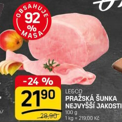 Šunka pražská nejvyšší jakosti LE&amp