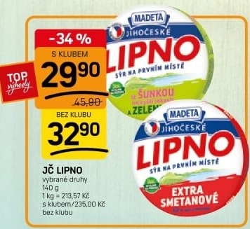 Tavený sýr Jihočeské Lipno Madeta