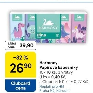Kapesníčky papírové dětské 3vrstvé Harmony