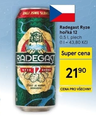 Pivo světlý ležák 12° Ryze hořká Radegast