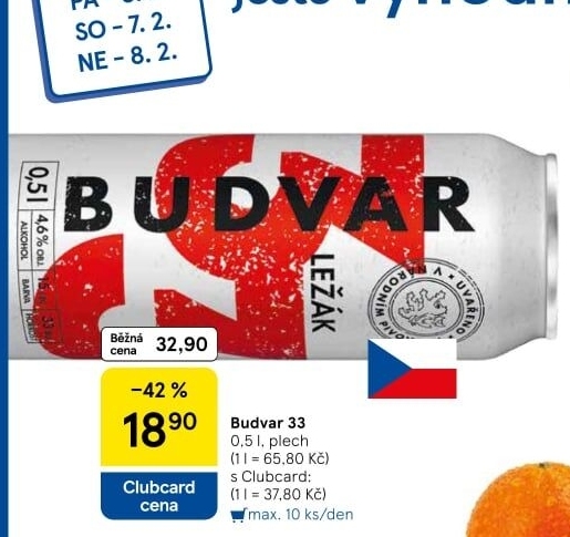 Pivo světlý ležák 33 Budweiser Budvar
