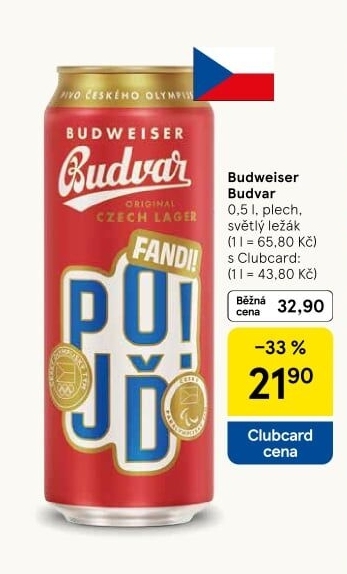 Pivo světlý ležák Original Budweiser Budvar