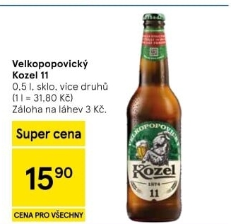 Pivo světlý ležák 11° Medium Velkopopovický Kozel