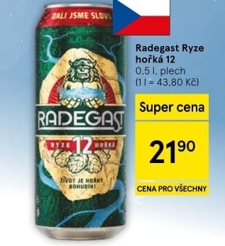 Pivo světlý ležák 12° Ryze hořká Radegast