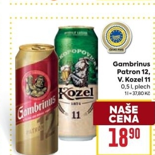 Pivo světlý ležák 11° Medium Velkopopovický Kozel
