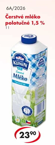 Mléko čerstvé Mlékárna Kunín - 1,5% polotučné