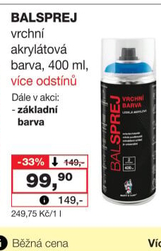 Vrchní akrylová barva ve spreji Balsprej Barvy a laky Hostivař
