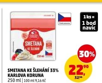 Smetana ke šlehání 33% Karlova Koruna