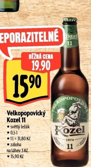 Pivo světlý ležák 11° Medium Velkopopovický Kozel