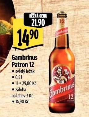 Pivo světlý ležák 12° Patron Gambrinus