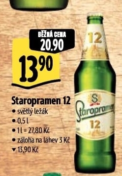 Pivo světlý ležák 12° Staropramen