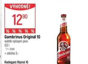 Pivo světlé výčepní Originál 10° Gambrinus