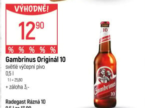 Pivo světlé výčepní Originál 10° Gambrinus
