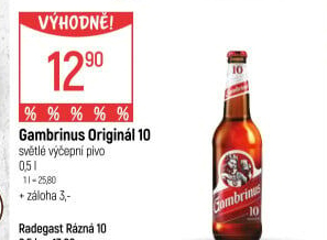Pivo světlé výčepní Originál 10° Gambrinus