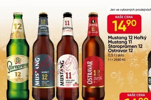 Pivo světlý ležák Mustang 11° Ostravar