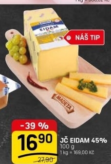 Sýr Eidam Jihočeský 45% Madeta