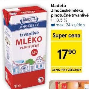 Mléko trvanlivé Jihočeské Madeta - 3,5% plnotučné