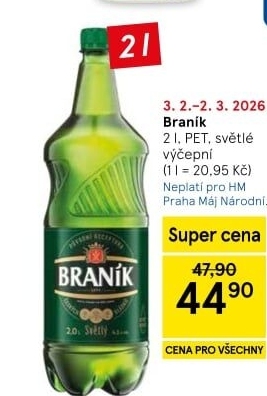 Pivo světlé výčepní 10° Braník