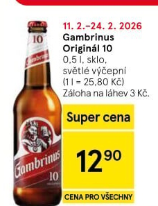 Pivo světlé výčepní Originál 10° Gambrinus